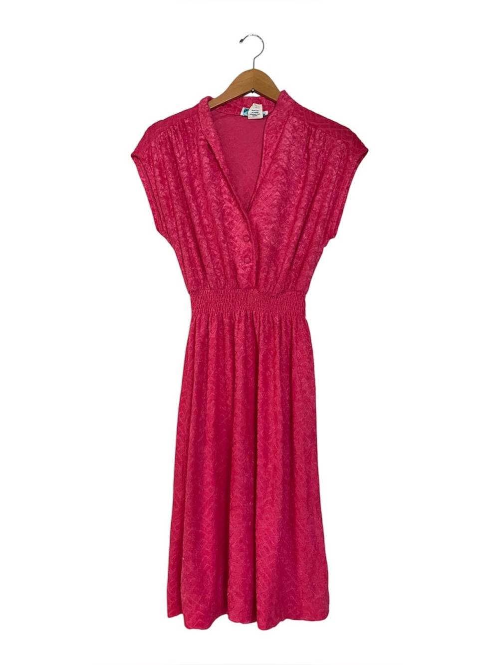 Vtg Cora's Closet Elastic Waist Button Dress Cap Sleeve Pink Size 14 Deadstock